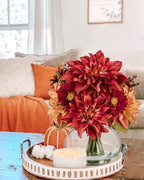 Briful Faux Fall Flowers in Vase, Artificial Dahlia & Mum Silk Floral Arrangement with Clear Glass Vase Fake Autumn Flowers Bouquet for Home Office Dining Room Table Centerpiece Decoration - Image 4