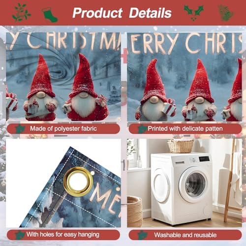 Christmas Garage Door Banner 6x13FT, Cute Christmas Gnomes with Gifts, Large Holiday Garage Door Cover for Outdoor Xmas Decorations, Winter Driveway & Home Exterior Decor - Image 3