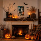 Vintage Metal Tin Sign Halloween Skeleton Witch Hat Pumpkin Ghost Retro Wall Decor for Porch Bar 6×8 Inches with Metal Frame - Image 5