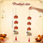 8 Pcs Indian Pichwai Style Diwali Hanging Decor, Red Lotus with Elephant - Image 2