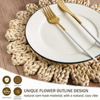 Kochorie 13.8 Inch Round Woven Placemats Set of 6 Handmade Corn Husk Placemats Natural Boho Rattan Woven Placemat Table Wicker Placemat for Farmhouse Spring Home Table - Image 3