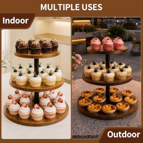 Wooden Cupcake Stand 2 Pack, Large Cupcake Tower Stand for 50 Cupcakes, 3 Tiered Wooden Serving Trays Stand, Soporte Para Cupcakes, Dessert Table Display - Image 5