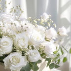 100Pcs White Roses Artificial Flowers, Real Touch Velvet Fake Roses Bouquet - Image 2