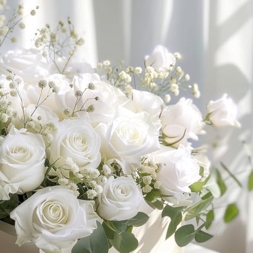 100Pcs White Roses Artificial Flowers, Real Touch Velvet Fake Roses Bouquet - Image 2