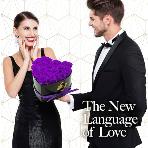 GLAMOUR BOUTIQUE Preserved Flowers, 16 Forever Purple Roses in Heart Box - Image 3
