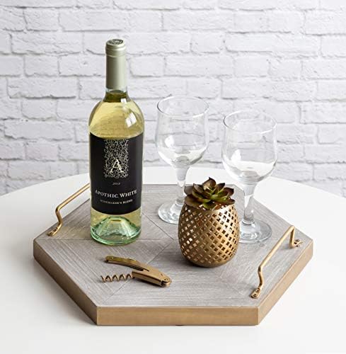 Kate and Laurel Sade Decorative Hexagon Tray with Handles, 16", Concrete Gray and Gold, Modern Tray for Ottoman, Centerpieces, Or Bathroom and Bedroom Decor - Image 4