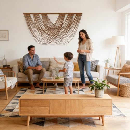 LISRRZHEN Large Macrame Wall Hanging - Boho Nordic Geometric Woven Tapestry, Handcrafted Cotton Wall Decor for Living Room Bedroom Entryway Apartment - Image 4