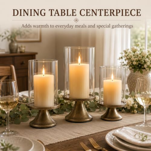 Hurricane Glass Candle Holders Set of 3, Weighted Base for Pillar Candles - Image 7