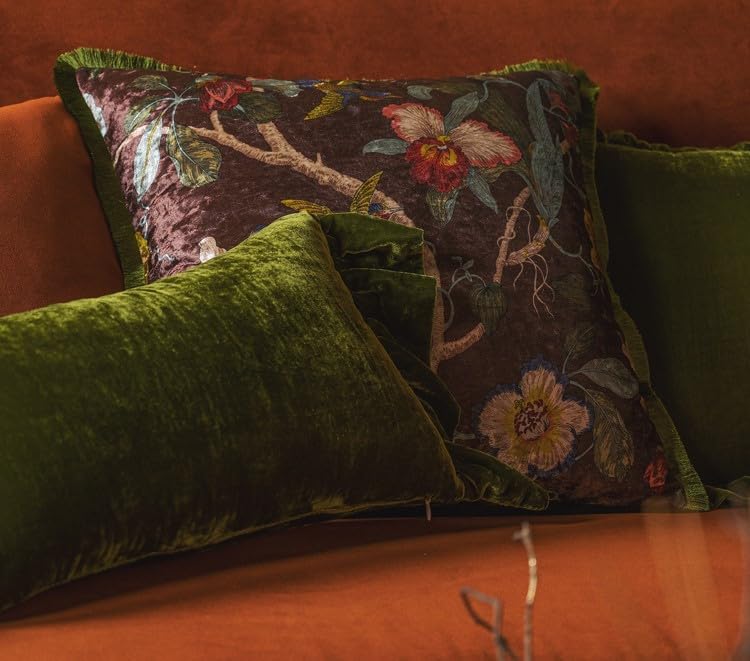 GUMAS Original Luxurious Floral and Bird Print Velvet Throw Pillow, Cushion Cover with Vintage Chinese Style Design (1, Brown Cover) - Image 5