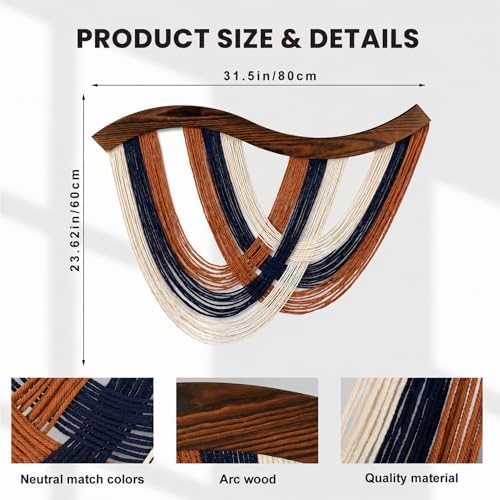 Mindsoft Terracotta Navy White Macrame Wall Hanging Dip Dyed Yarn Wall Art - Image 3