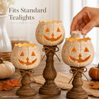 Rustic White Pumpkin Tealight Candle Holder Set, Farmhouse Halloween Pumpkin Tea Light Candle Holders Decor, Fall Tables Centerpieces for Thanksgiving & Halloween Party - Image 3
