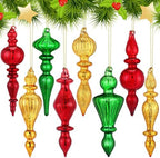 Mifoci 8 Pcs 6 Inch Mercury Glass Finial Christmas Ornaments,Red,Gold,Green by Mifoci
