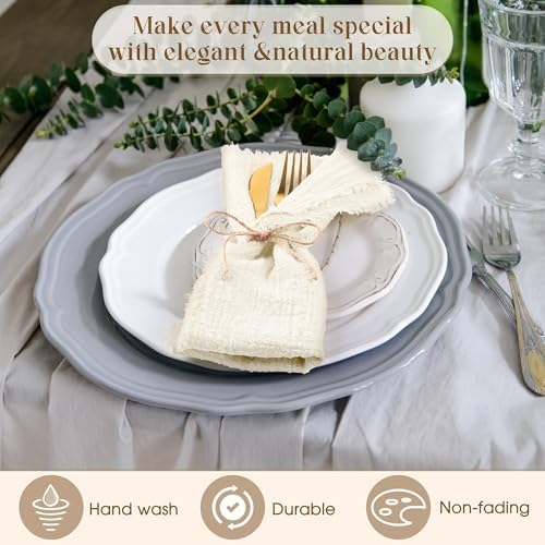 TURSTIN 24 Pieces Cotton Linen Cloth Napkin Handmade Cloth Napkin with Fringe 17 x 17 Inch Soft Cloth Dinner Wedding Napkin Square Rustic Fringe Table Napkin for Dinners, Parties, Weddings, Ivory - Image 6