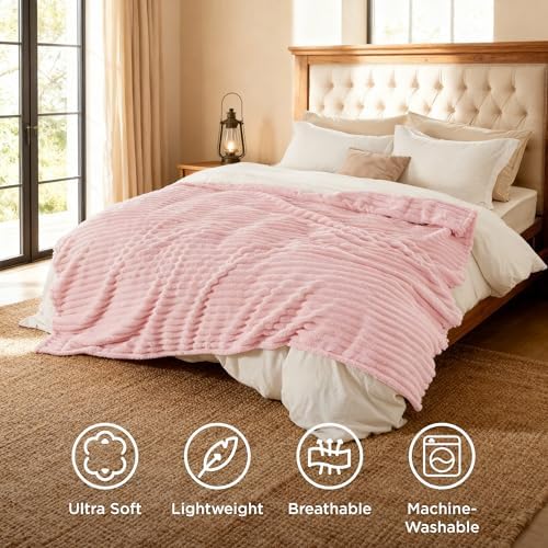 Bedsure Soft King Size Blankets for Bed Coral Pink 108"x90" - Image 5