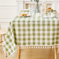 JIALE Gingham Tablecloth Rectangle Cotton Linen Fabric Checkered Table Cloth with Tassel Washable Wrinkle Free Buffalo Plaid Table Cover for Outdoor Party Picnic Kitchen Dining, Green, 55x90 by JIALE