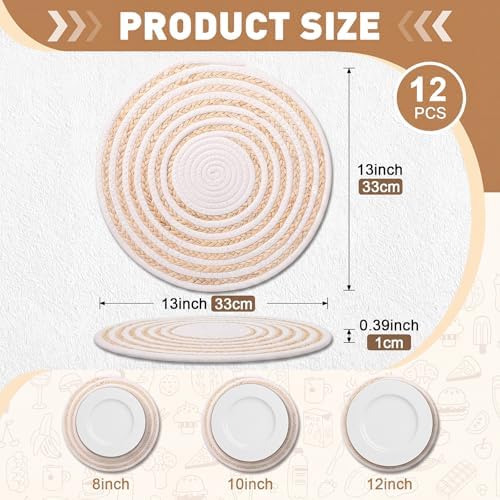 12 Pack Round Woven Placemats 13 Inch Rattan Washable Farmhouse - Image 2