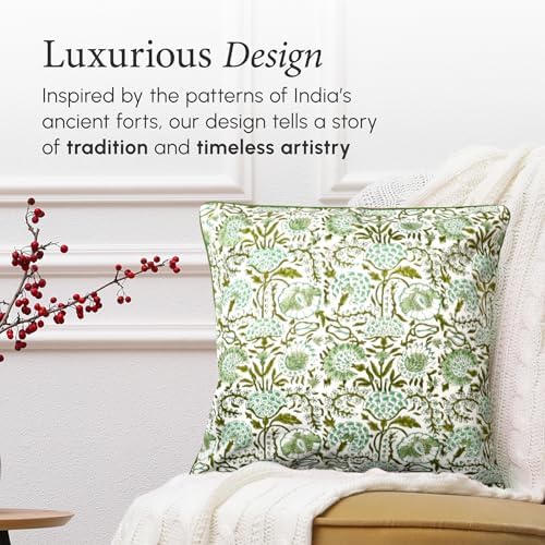 CPC Agate Green Block Print Throw Pillow Covers 20x20 Inch, Set of 2 - Image 4