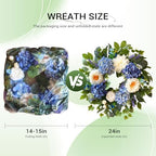 24 Inch Spring Wreaths for Front Door, Spring Summer Door Wreath with Blue Hydrangea White Peony Flower Wreath for All Season Outside Indoor Outdoor Home Porch Wall Decor - Image 3