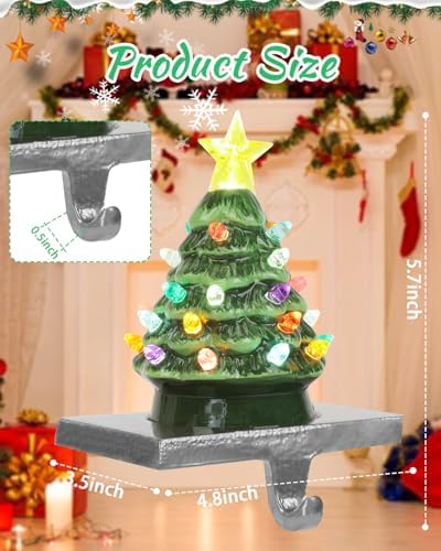 Minetom Ceramic Christmas Stocking Holders with LED - Green and White Set of 2 for Mantle & Window - Image 3