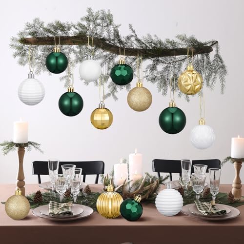 Lunmon 72 Pcs Christmas Ball Ornaments Emerald Green Gold White Xmas Bulbs - Image 5