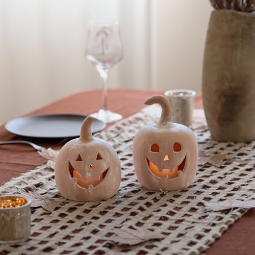 DN DECONATION Halloween Fall Pumpkin Decor, Jack O Lantern Tealight Holders - Image 3