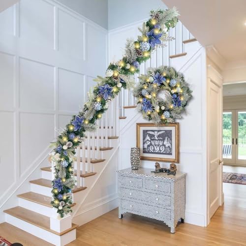 Wanna-CUL 24 Inch Pre-Lit Frozen Winter Christmas Wreath for Front Door - Image 6