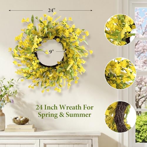 24 Inch Fall Wreath for Front Door Artificial Grapevine Wreath - Image 2