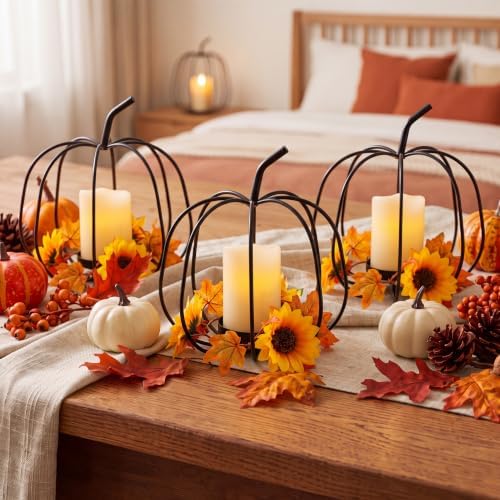 3 Pcs Halloween Pumpkin Candle Holder Black Metal Outdoor - Image 3