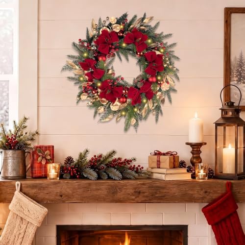 24 inch Christmas Wreath，Artifical Christmas Door Wreaths,Winter Wreaths - Image 3