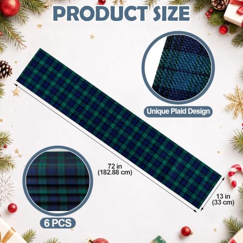 HunnmingRe 6 Pcs Black Christmas Tartan Plaid Table Runner 13 x 72 - Image 2