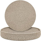 Round Placemats Set of 6 with Holder, Cotton Rope Woven Place Mats, Hot Pads for Kitchen, Heat Resistant Table Mats, 13 Inch Farmhouse Washable Braided Placemat for Kitchen Decor (Brown) by Welcometobuy