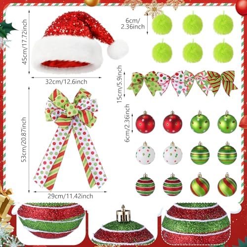 Halfchet 43 Pcs Christmas Tree Hanging Decorations Xmas Tree Ornaments Holiday Mini Pendants Ribbon Candy Red White and Green Hanging Ornaments for Party Decoration - Image 2