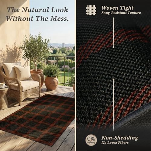 JTJ Easy Jute Buffalo Plaid Rug 5x7, Black & Red, Washable Outdoor Rug - Image 4