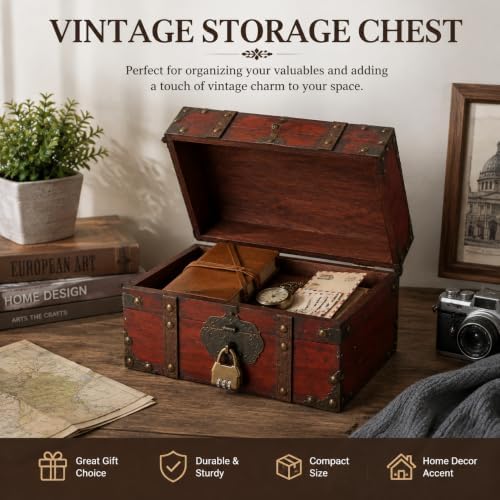 Vintage Red Wooden Storage Box, Rustic Jewelry Chest & Keepsake Organizer - Image 3