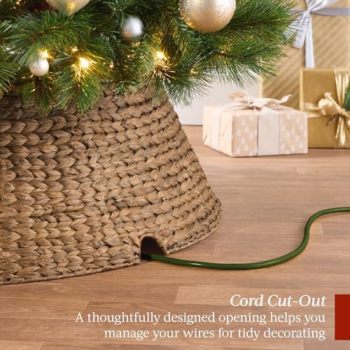 Best Choice Products 24in Christmas Tree Collar, Woven Hyacinth 3-Piece Holiday Rattan Tree Skirt Accessory for Home w/Cord Cut-Out - Chestnut - Image 3