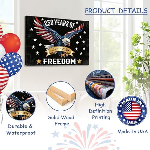 HomeifHue July 4th Patriotic Canvas Wall Art 4th of July USA Decorations American Flag Painting Picture Eagle Pictures for Wall Decor Independence Day Home Decor（F8 24x36in） - Image 4