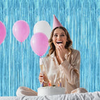 12 Pack Party Decorations, 3.28 FT x 7.05 FT Sky Blue Curtains, Metallic Party Streamers Photo Booth Backdrop Foil Fringe Curtains, Light Blue Winter Wonderland Backdrop Birthday Decor - Image 5
