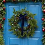 Fayoo 20 Inch Blue Berry Pine Winter Wreath Christmas Front Door Decor - Image 6