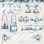 Bonuci 12 Pcs Christmas Kitchen Set Apron Table Runner Towel,Winter - Image 2