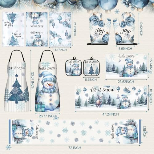 Bonuci 12 Pcs Christmas Kitchen Set Apron Table Runner Towel,Winter - Image 2