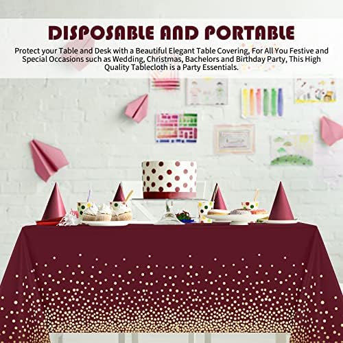 Tegeme 12 Pcs Maroon, Gold Plastic Tablecloths Burgundy Table Cloths Party - Image 5