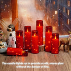 kakoya Flameless LED Candles with Timer 24 Pc Flickering Flameless Candles for Romantic Ambiance and Home Decoration Stable Acrylic Shell,with Embedded Star String，Battery Operated Candles（Red） - Image 3