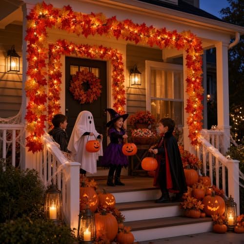 Fall Decorations for Home 9FT Plug in Fall Garland with Lights Halloween Decorations 50 Orange Bulbs, Connectable Fall Lights for Indoor Outdoor Halloween Harvest Thanksgivings Decorations(3 Packs) - Image 3