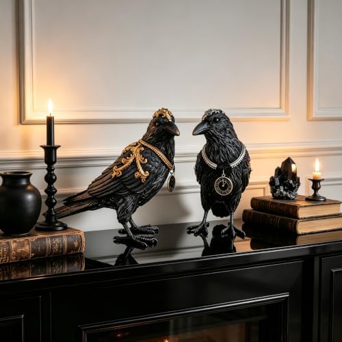 Cynkeyee Raven Statue Crow Figurine - Halloween Gothic Home Decor 7.5 in - Image 4