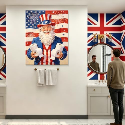 Funny Patriotic Uncle Sam Canvas Wall Art 4th of July USA Flag Fireworks Oil Painting Humorous Toilet Paper American Flag Wall Decor Independence Day Bathroom Home Decor 24x32in - Image 7