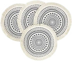 Fennco Styles Boho Geometric Fringe Decorative Cotton Placemats 13-inch Round, Set of 4 - Grey Heat Resistant Insulation Table Mats for Home Decor, Dining Table, Banquets and Special Events by FenncoStyles