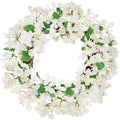 Briful Spring Wreaths for Front Door 18'' Fake Bougainvillea Flower Wreath Silk White Floral Hanging Wreath Outdoor Summer Wreath for Home Wall Fireplace Front Porch Patio Décor by Briful