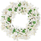 Briful Spring Wreaths for Front Door 18'' Fake Bougainvillea Flower Wreath Silk White Floral Hanging Wreath Outdoor Summer Wreath for Home Wall Fireplace Front Porch Patio Décor by Briful