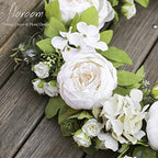 Floroom Floral Wreath, 20" Artificial White Peony Hydrangea Wreath for Front Door Wedding Decorations Wall Decor - Image 3