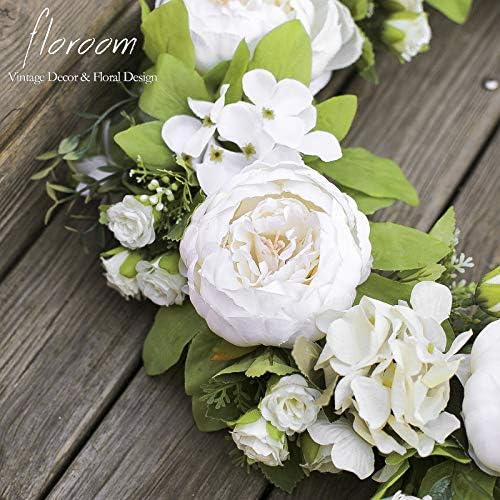 Floroom Floral Wreath, 20" Artificial White Peony Hydrangea Wreath for Front Door Wedding Decorations Wall Decor - Image 3